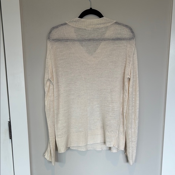 CP Shades Cream LinenV-Neck Sweater Lightweight Knit Relaxed Fit - Picture 4 of 4